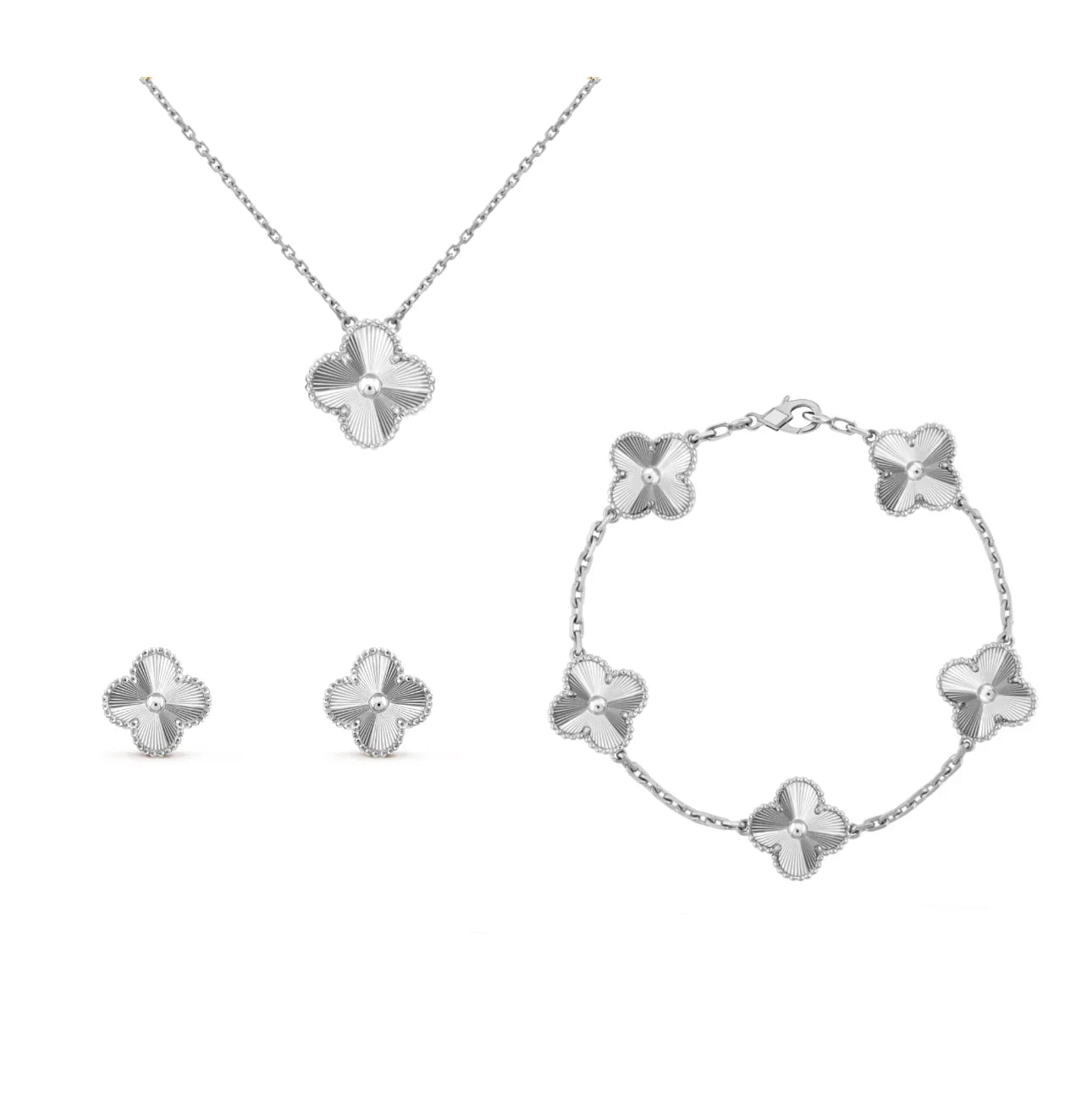 Silver Guilloché Luxe | Clover Set