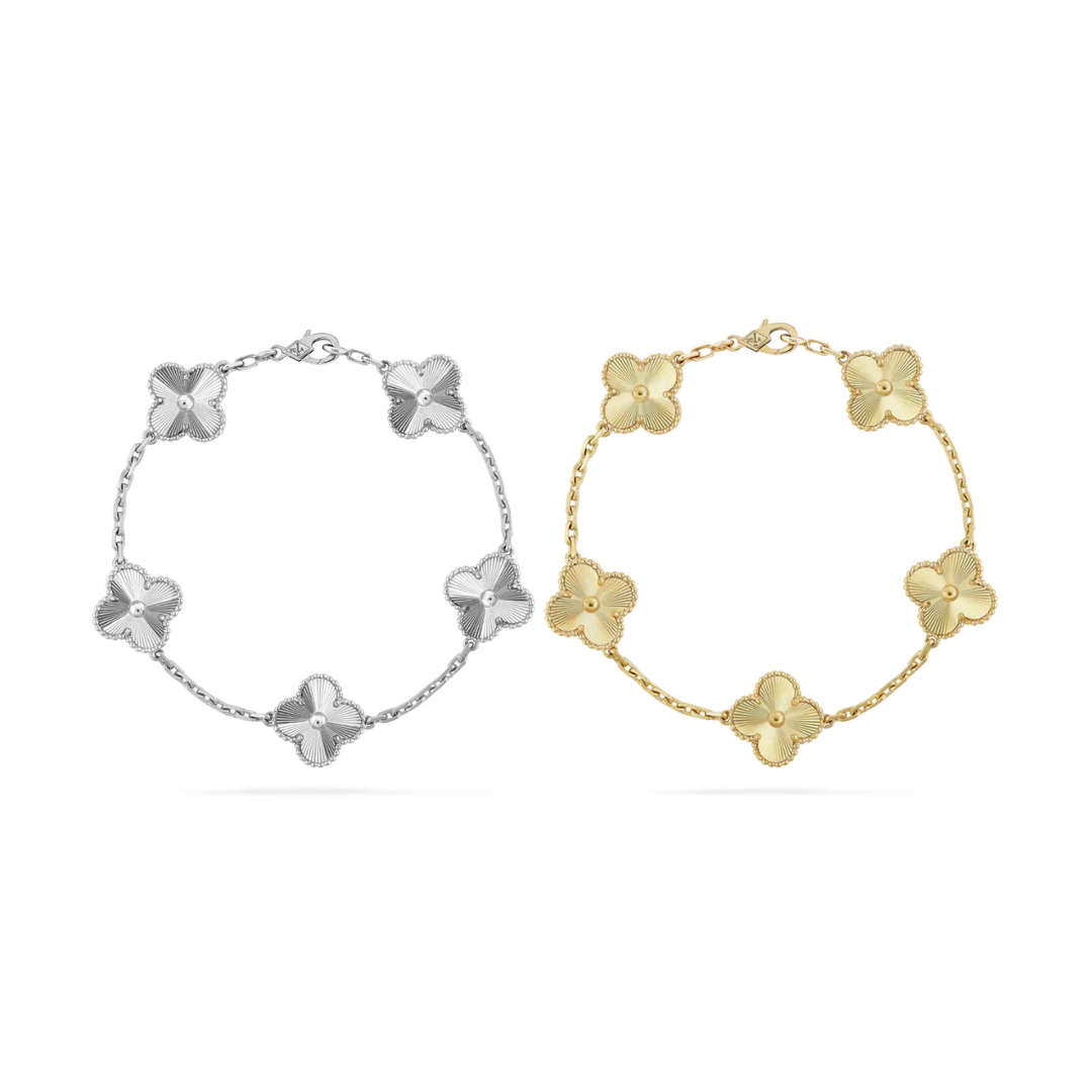 Golden Guilloché Luxe | Clover Bracelet Set